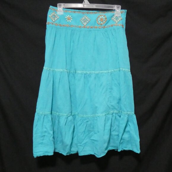 RAFAELLA | size 12 | Teal Bohemian Skirt | 100% Cotton | Zip-Up / Hook Eye Close - Picture 1 of 16